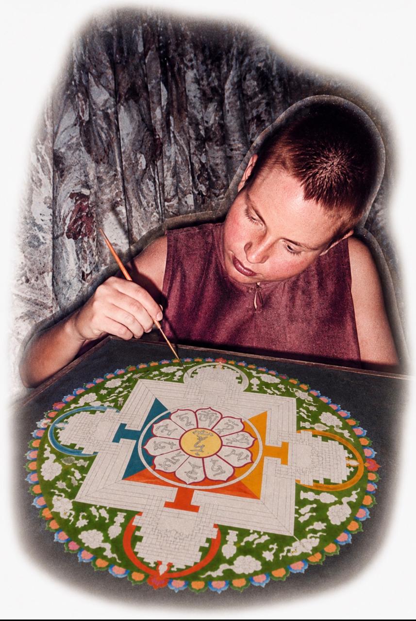 Lama Dolma painting a sand mandala